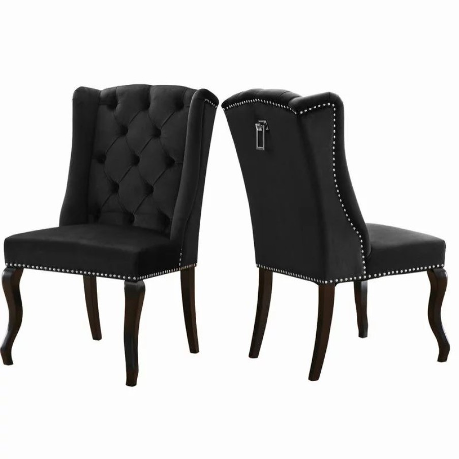 Chairs * | Mod The Florence Dining Chair, Black, Velvet, Set Of 2