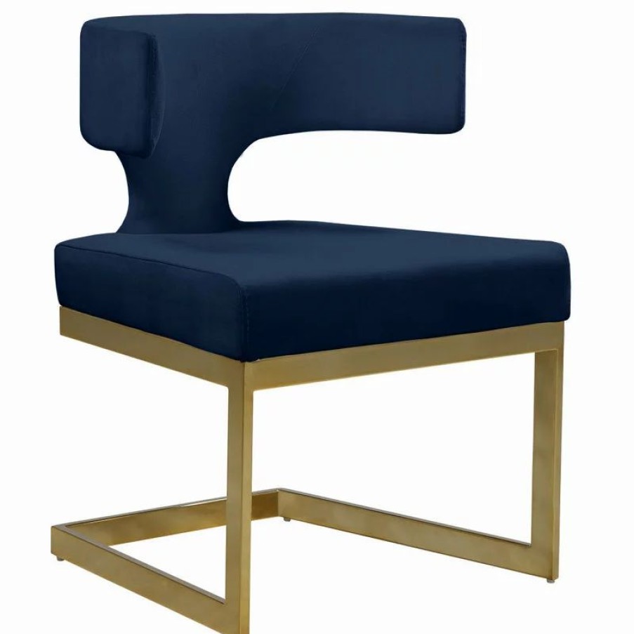 Chairs * | Mod The Eve Dining Chair, Navy And Gold, Velvet And Metal