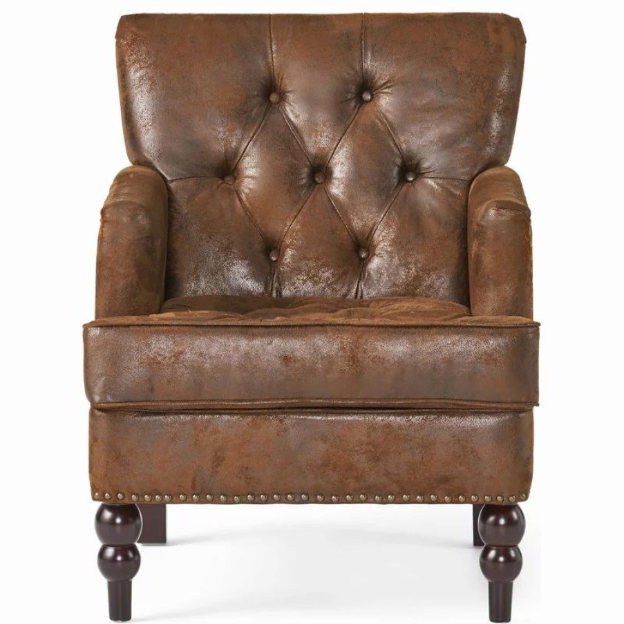 Chairs * | Gdfstudio Gdf Studio Madene Tufted Back Fabric/Microfiber Club Chair, Brown