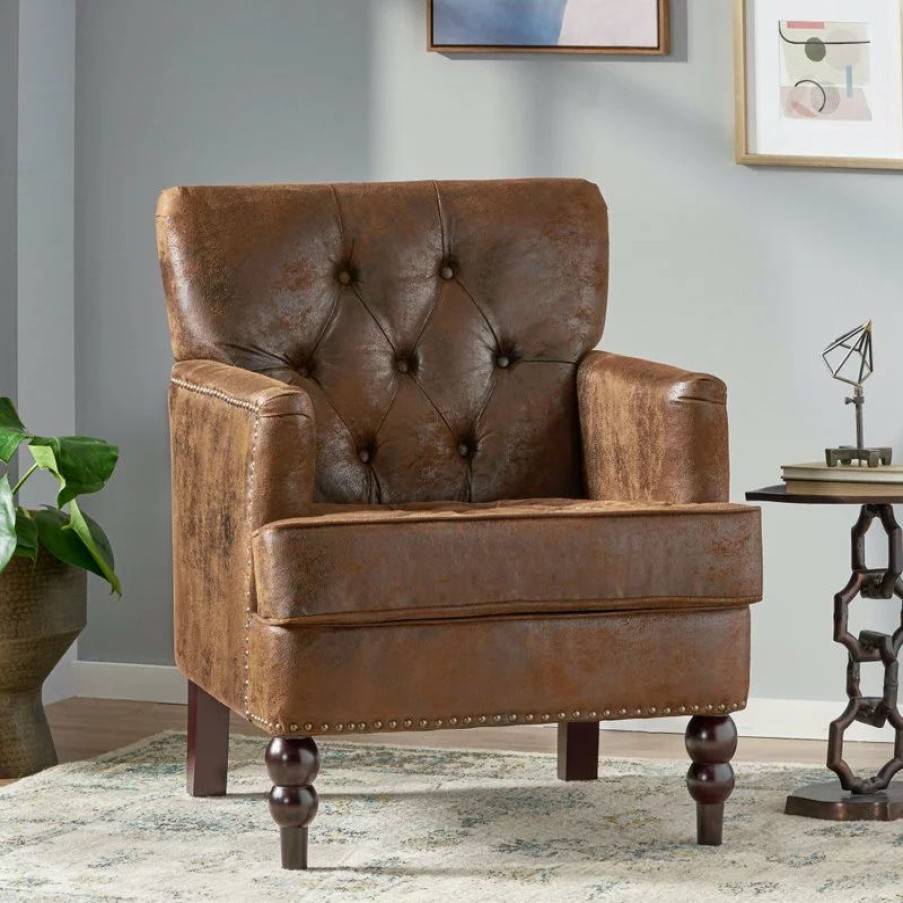 Chairs * | Gdfstudio Gdf Studio Madene Tufted Back Fabric/Microfiber Club Chair, Brown