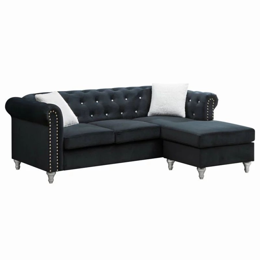 Sofas & Sectionals * | Glory Furniture Raisa Tufted Velvet Sofa Chaise, Black