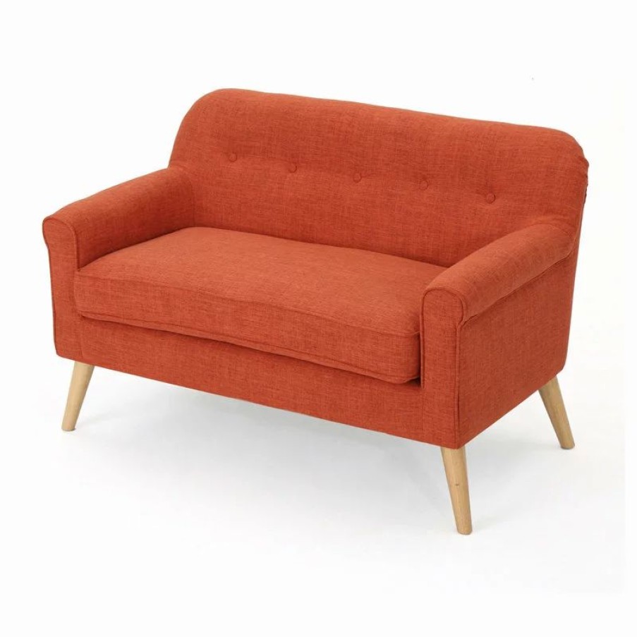 Sofas & Sectionals * | Gdfstudio Gdf Studio Mia Mid Century Modern Fabric Loveseat, Muted Orange