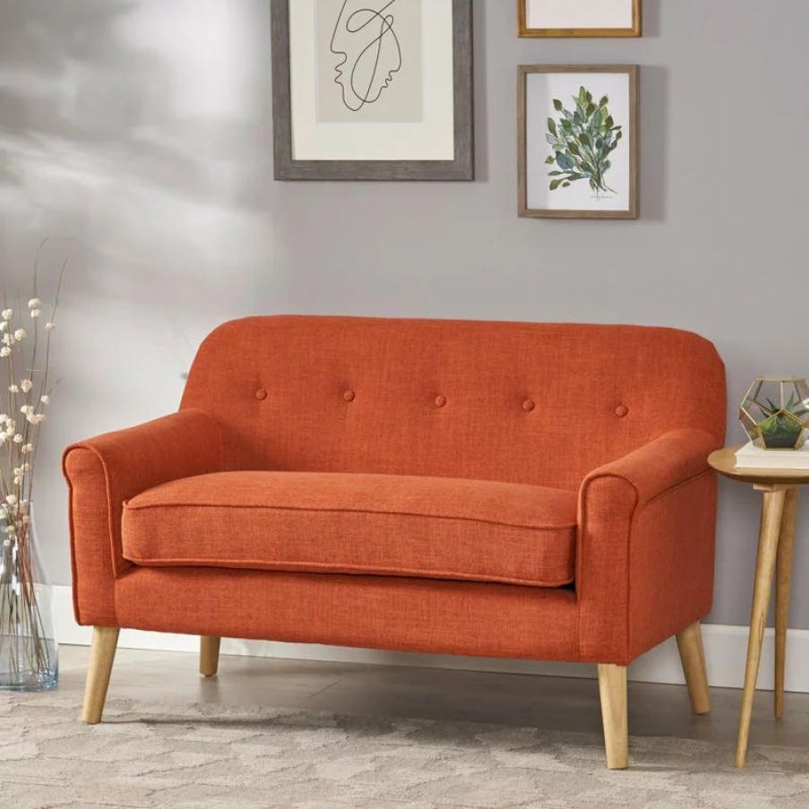 Sofas & Sectionals * | Gdfstudio Gdf Studio Mia Mid Century Modern Fabric Loveseat, Muted Orange