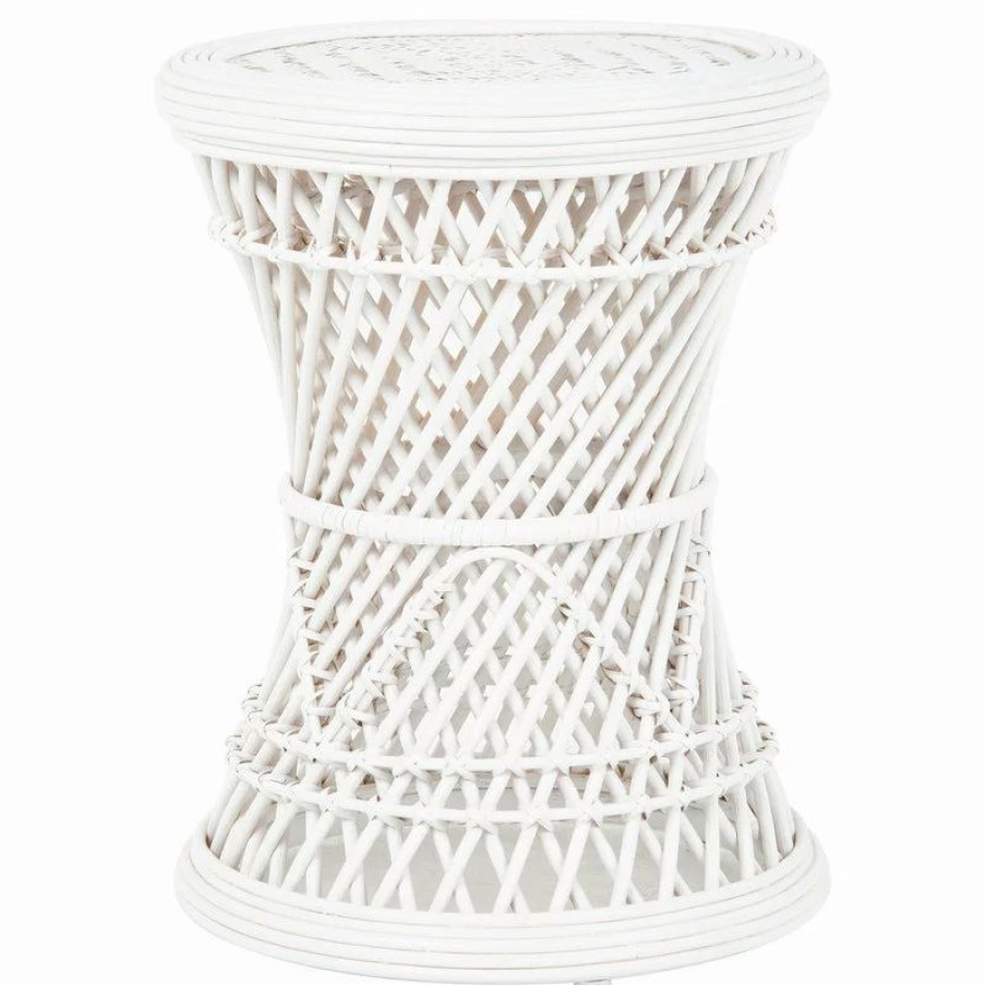 Coffee & Accent Tables * | Kouboo Coron Rattan Stool, Side Table/Planter Stand, White