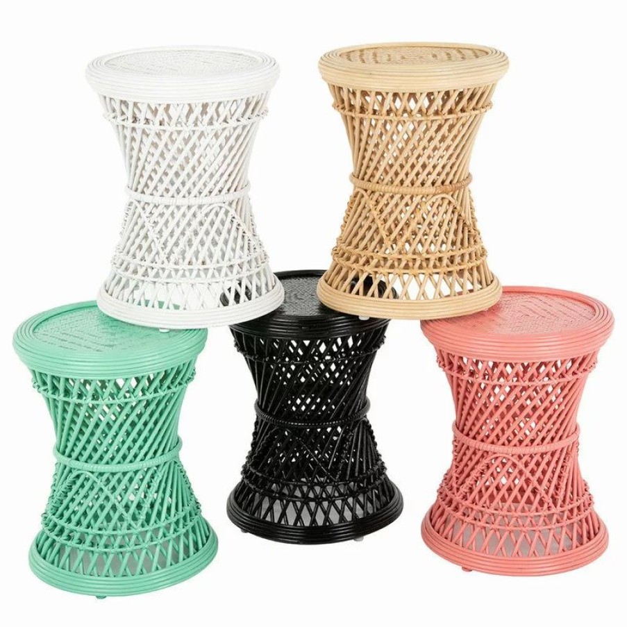 Coffee & Accent Tables * | Kouboo Coron Rattan Stool, Side Table/Planter Stand, White