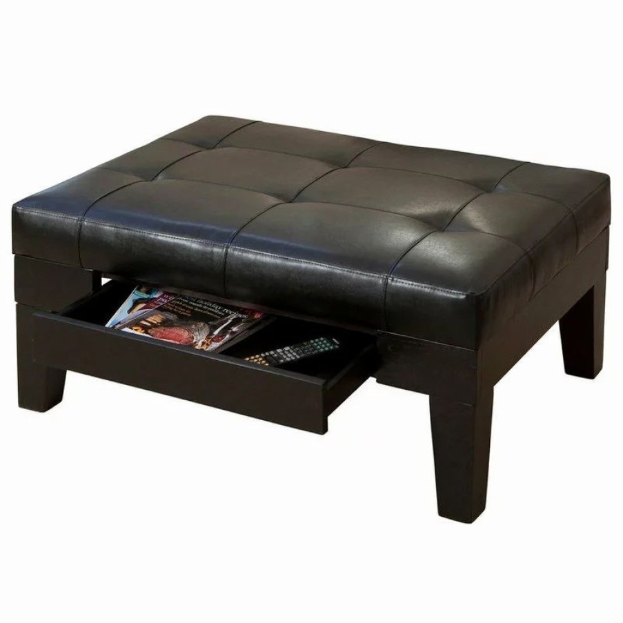 Footstools & Ottomans * | Gdfstudio Gdf Studio Tucson Leather Storage Ottoman Coffee Table, Black
