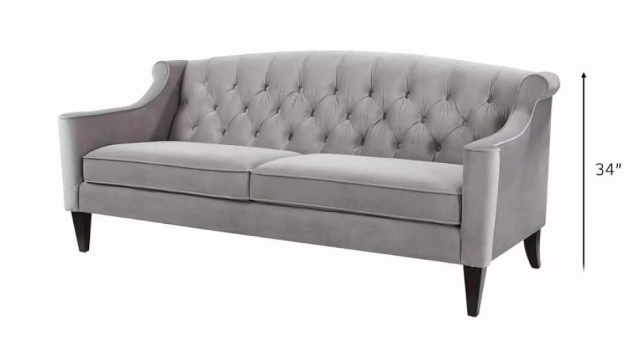 Sofas & Sectionals * | Jennifer Taylor Home Ken 74 Upholstered Button-Tufted Sofa, Opal Gray Velvet