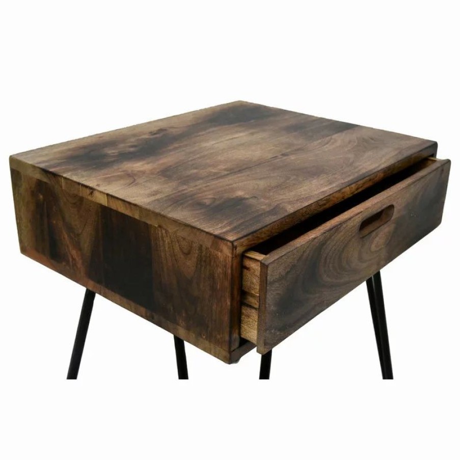 Coffee & Accent Tables * | Inspire At Home Natural Burnt Solid Mango Wood And Black Iron Accent Table