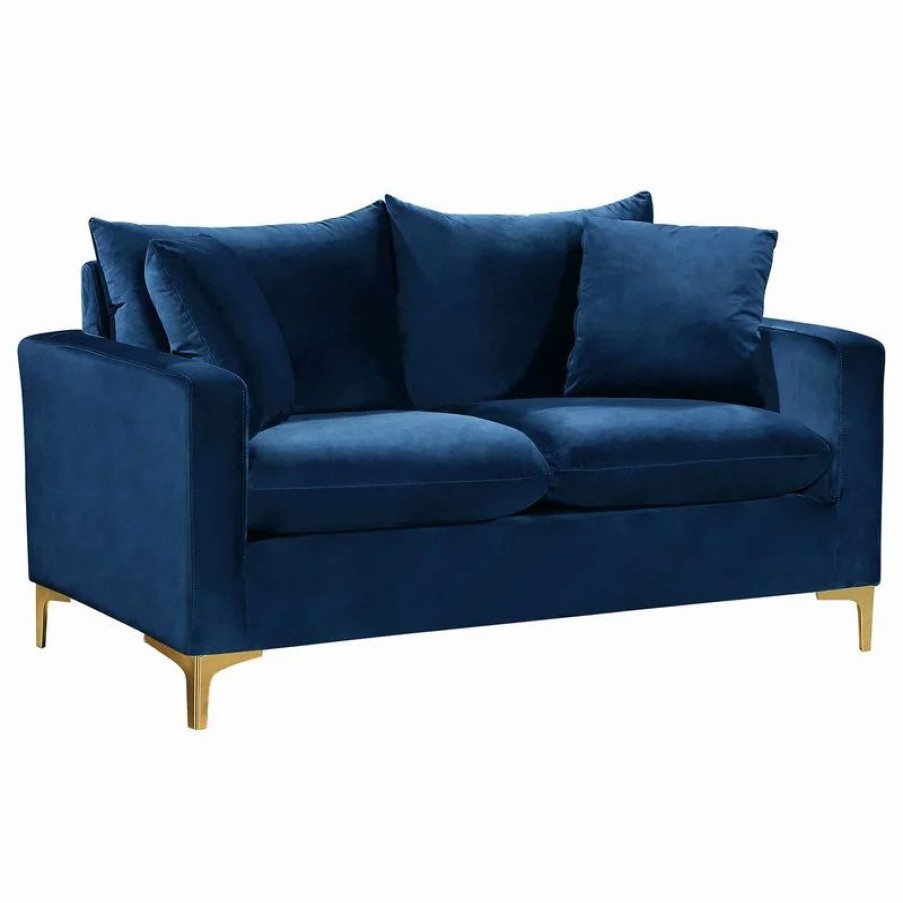 Sofas & Sectionals * | Meridian Furniture Naomi Velvet Loveseat, Gold And Chrome Leg Set, Navy