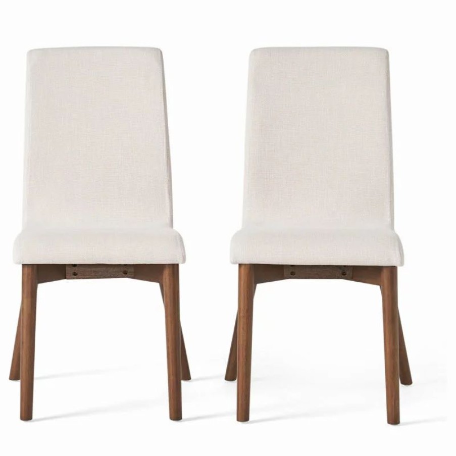 Chairs * | Gdfstudio Gdf Studio Katherine Fabric Seat And Wood Finish Dining Chairs, Set Of 2, Beige/