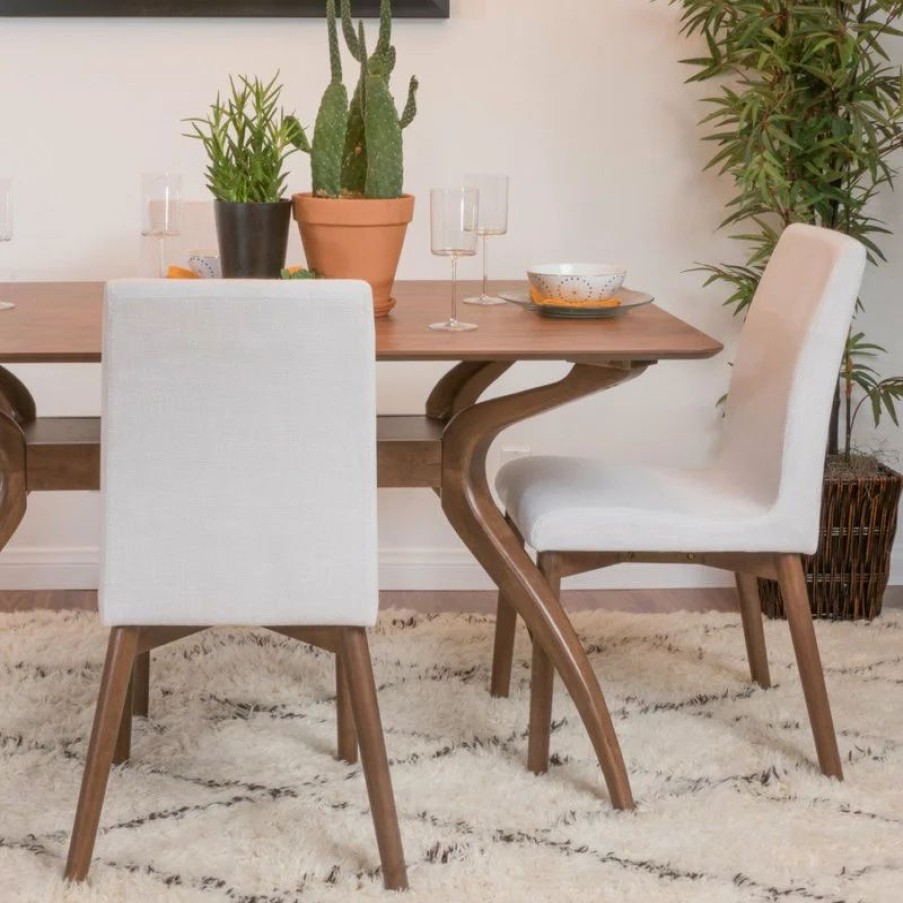 Chairs * | Gdfstudio Gdf Studio Katherine Fabric Seat And Wood Finish Dining Chairs, Set Of 2, Beige/