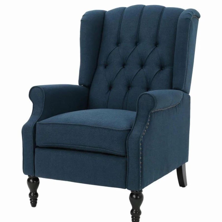 Chairs * | Gdfstudio Gdf Studio Elizabeth Tufted Back Recliner, Dark Blue/Fabric