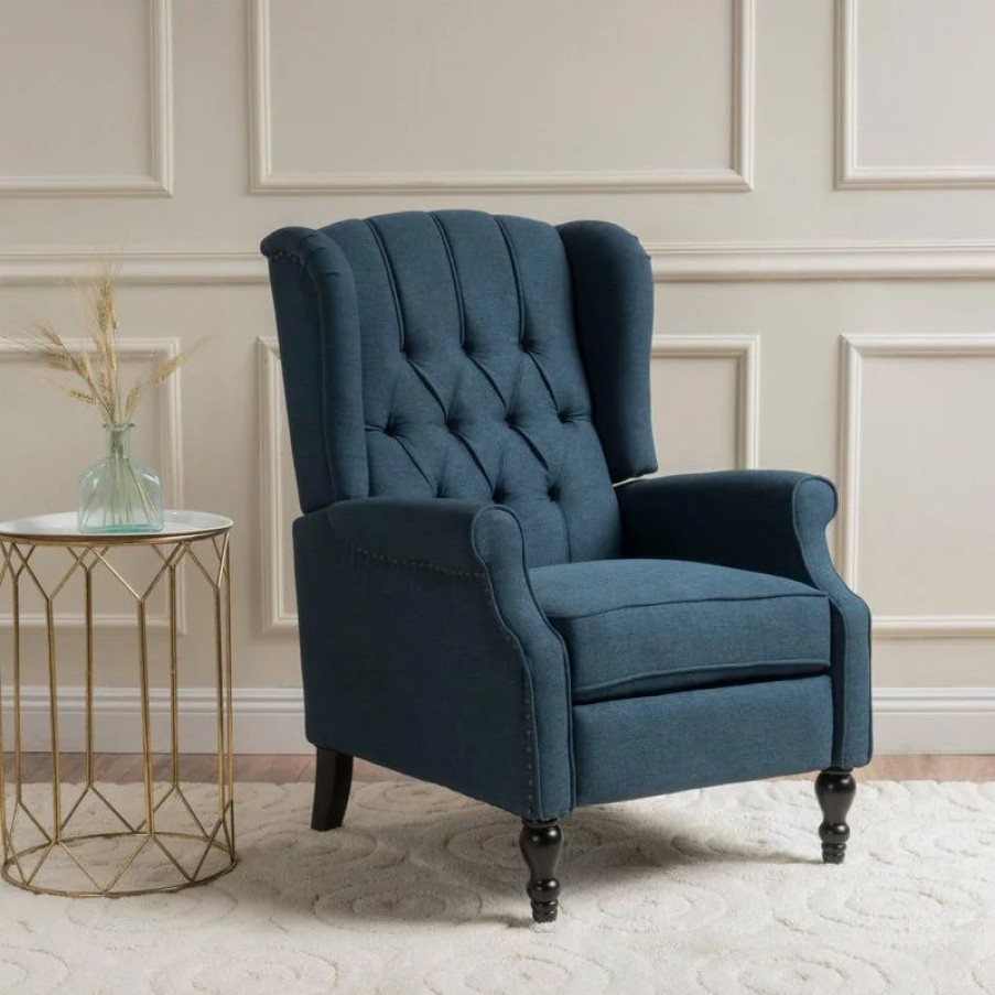 Chairs * | Gdfstudio Gdf Studio Elizabeth Tufted Back Recliner, Dark Blue/Fabric