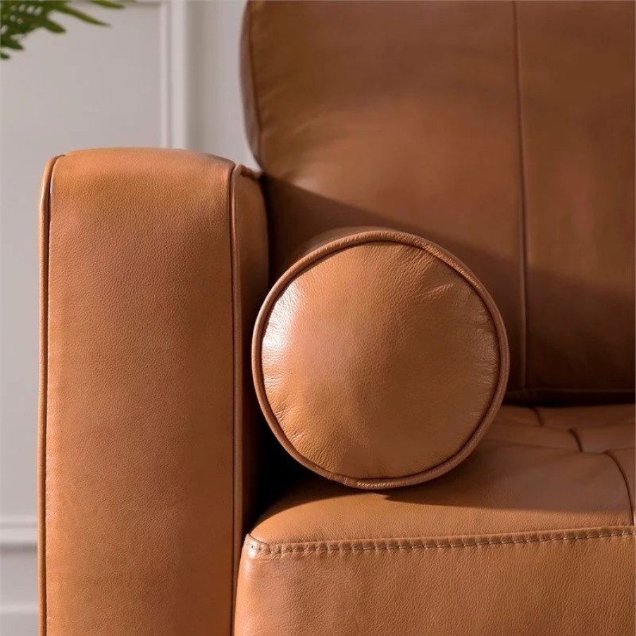 Sofas & Sectionals * | Maklaine Midcentury Mid-Century Brown Finish Modern Leather Sofa