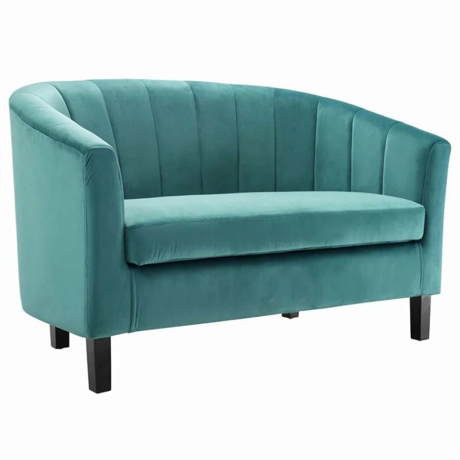 Sofas & Sectionals * | Lexmod Prospect Channel Tufted Performance Velvet Loveseat, Teal