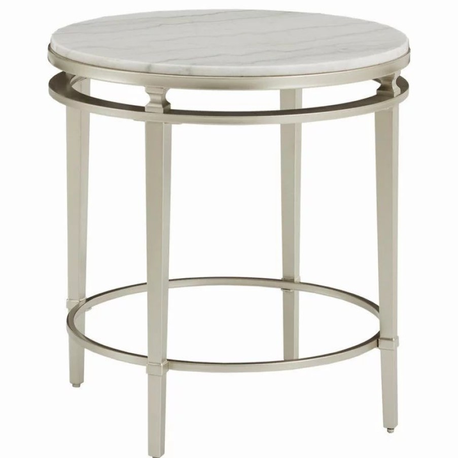 Coffee & Accent Tables * | Inspire Q Milroy Champagne Silver Finish Round Marble Top End Table
