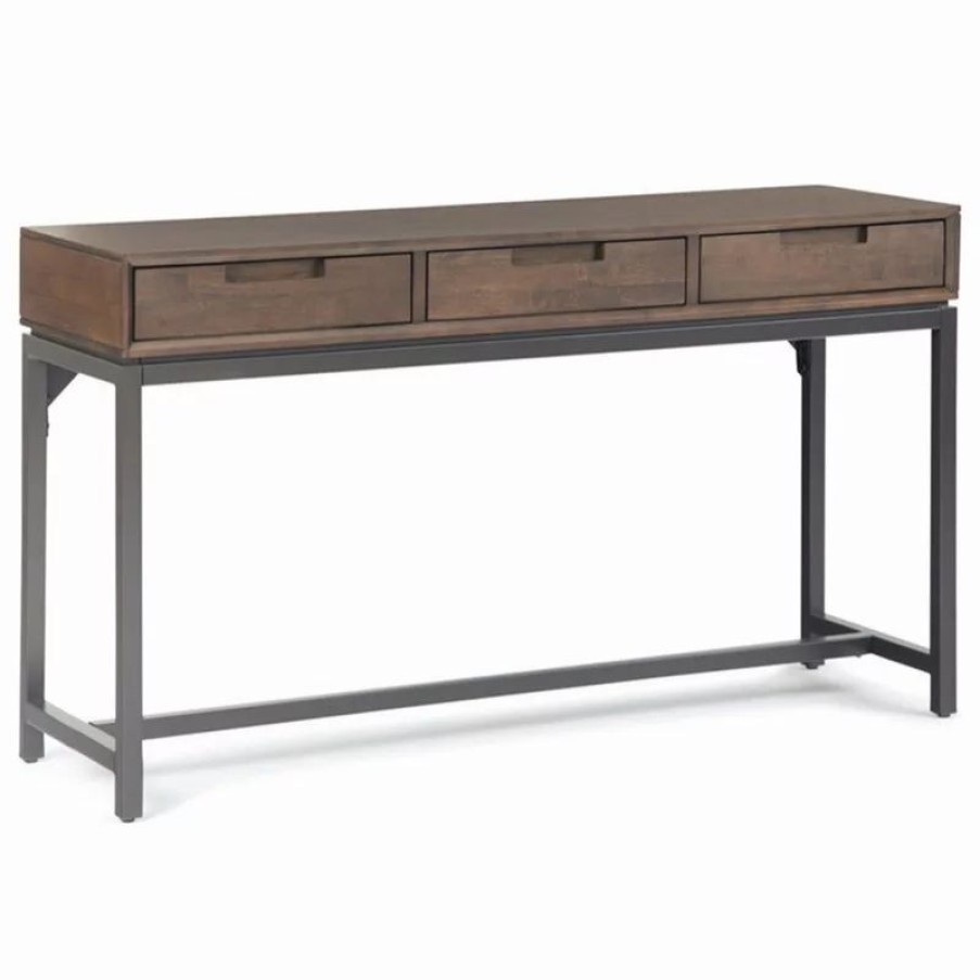 Console Tables * | Simpli Home Ltd. Banting 54 W Solid Hardwood And Metal Industrial Console Table In Walnut Brown