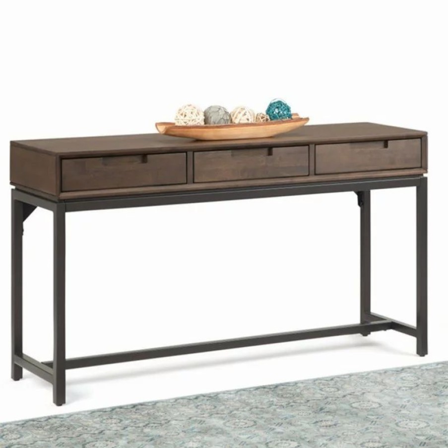Console Tables * | Simpli Home Ltd. Banting 54 W Solid Hardwood And Metal Industrial Console Table In Walnut Brown