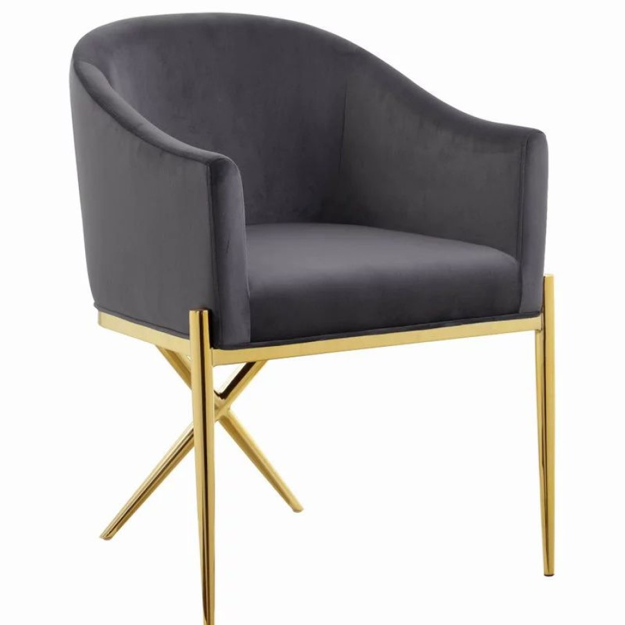 Chairs * | Mod The Parker Dining Chair, Velvet, Gray, Gold Legs