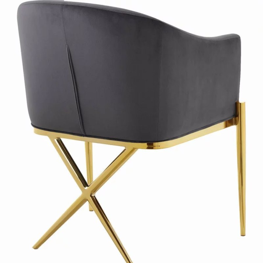 Chairs * | Mod The Parker Dining Chair, Velvet, Gray, Gold Legs