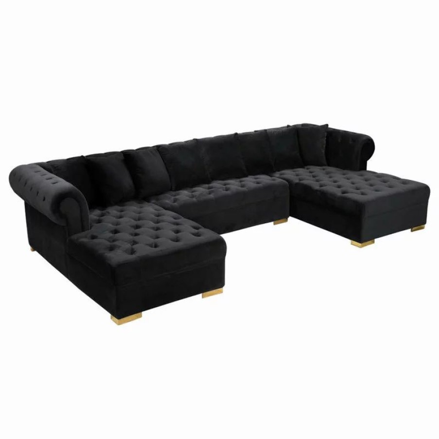 Sofas & Sectionals * | Meridian Furniture Presley Velvet 3-Piece Sectional, Black