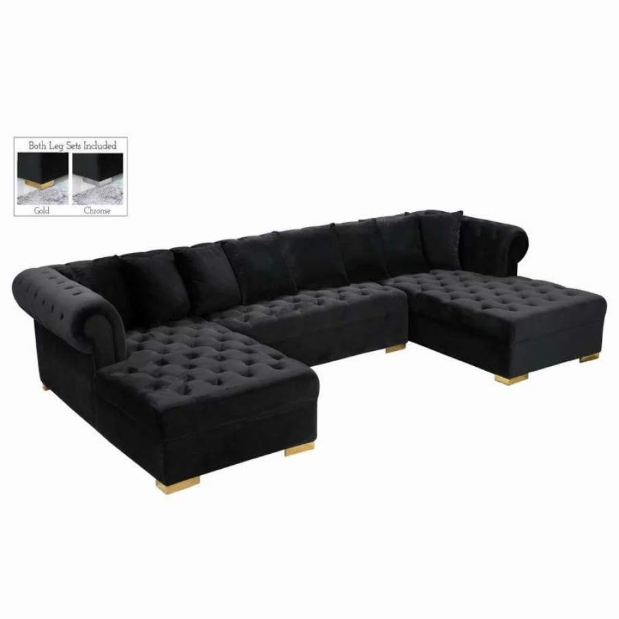 Sofas & Sectionals * | Meridian Furniture Presley Velvet 3-Piece Sectional, Black