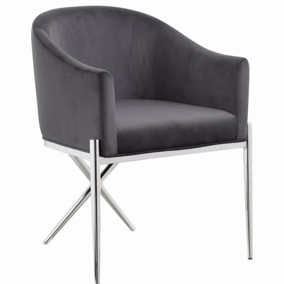 Chairs * | Mod The Parker Dining Chair, Velvet, Gray, Chrome Legs