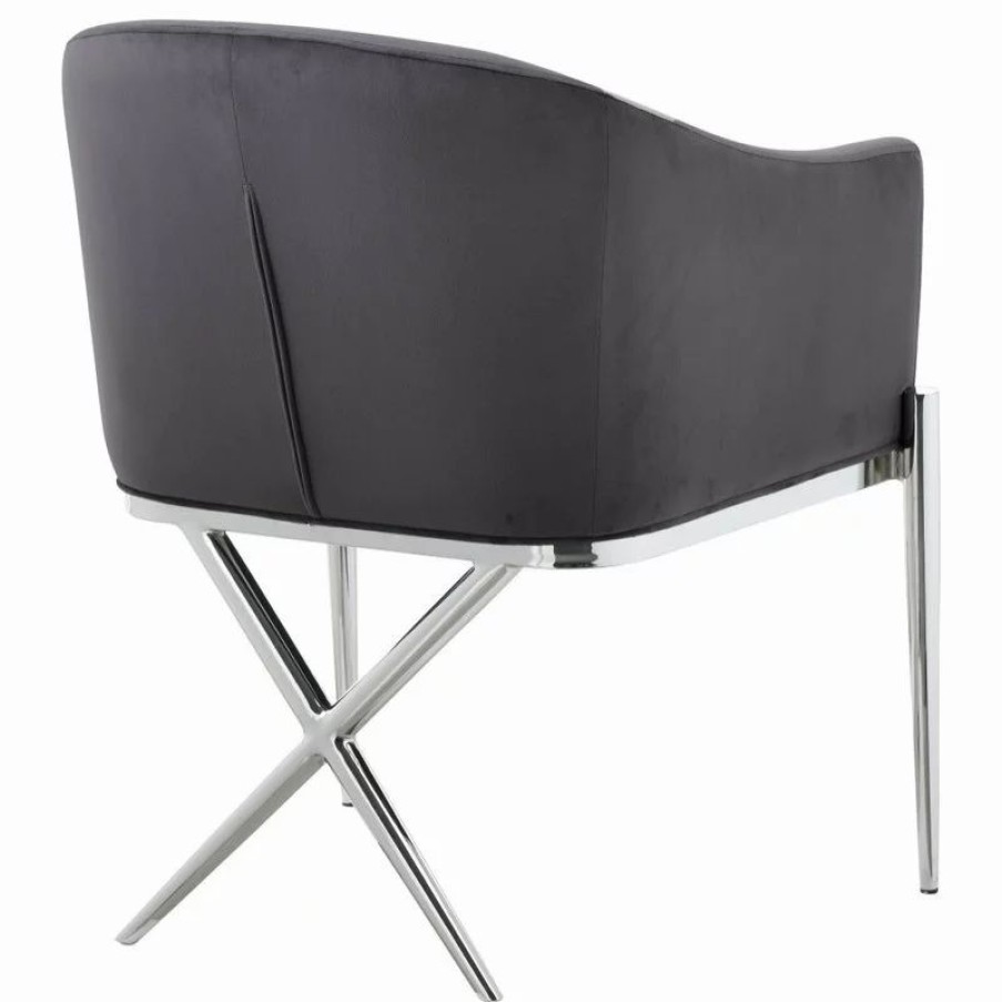 Chairs * | Mod The Parker Dining Chair, Velvet, Gray, Chrome Legs