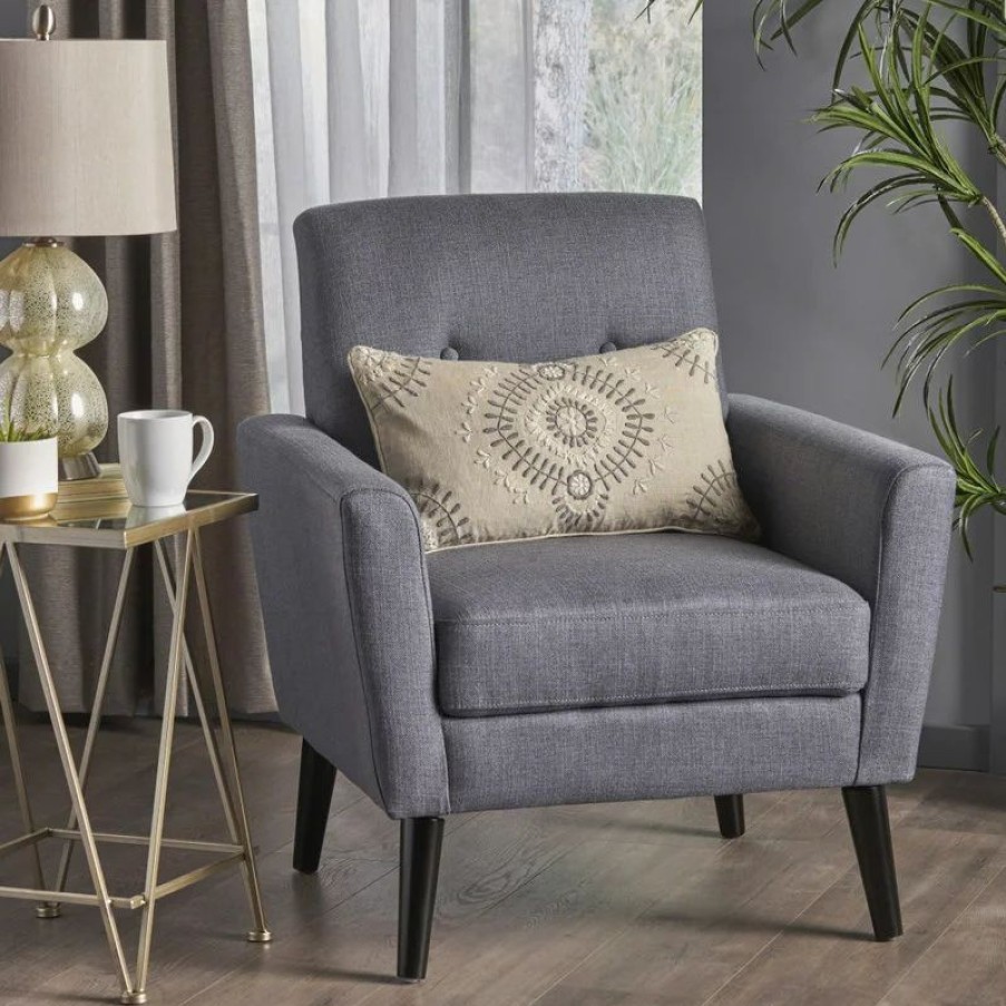 Chairs * | Gdfstudio Gdf Studio Sierra Mid Century Fabric Club Chair, Dark Gray