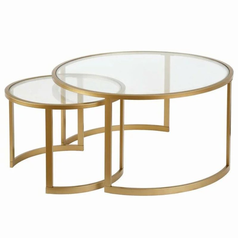 Coffee & Accent Tables * | Hudson&Canal Mitera Round Nested Coffee Table In Brass