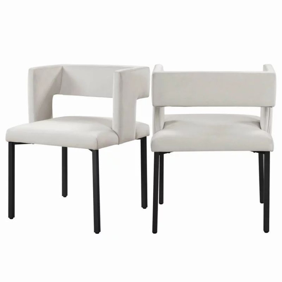 Chairs * | Mod The Verve Dining Chair, Cream And Matte Black, Velvet And Iron, Set Of 2