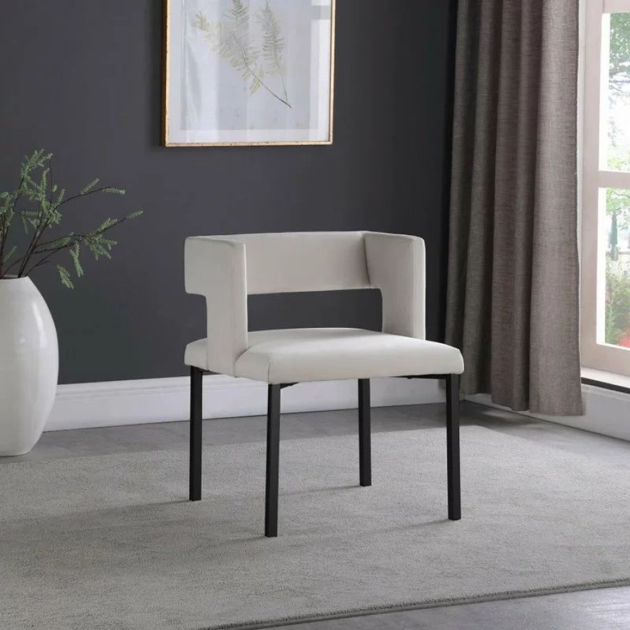 Chairs * | Mod The Verve Dining Chair, Cream And Matte Black, Velvet And Iron, Set Of 2