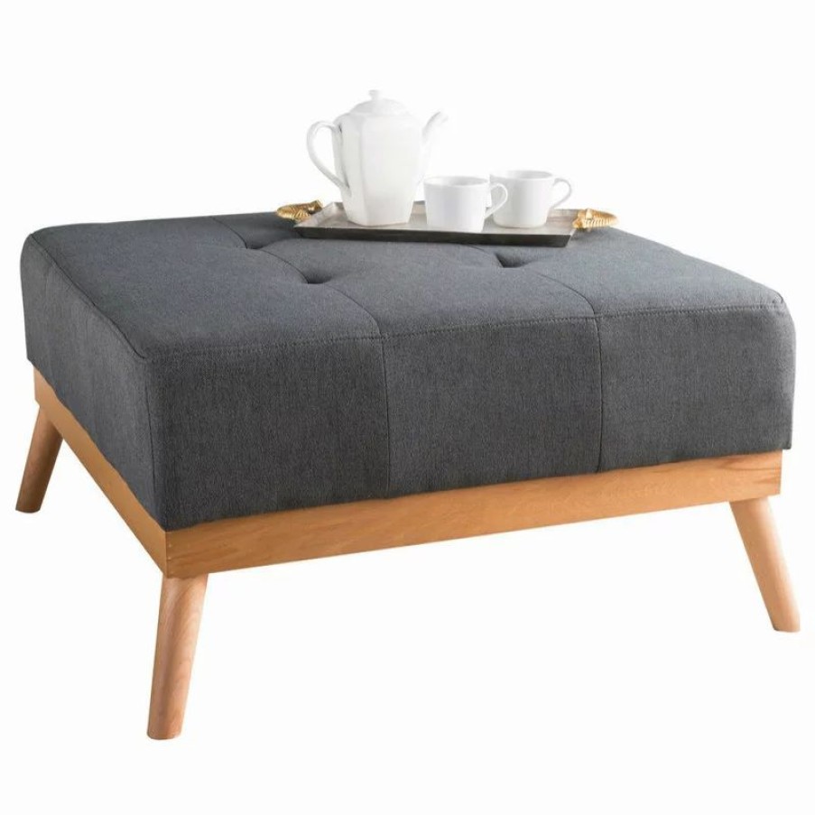 Footstools & Ottomans * | Gdfstudio Gdf Studio Lou Mid-Century Fabric Ottoman, Oxford Gray