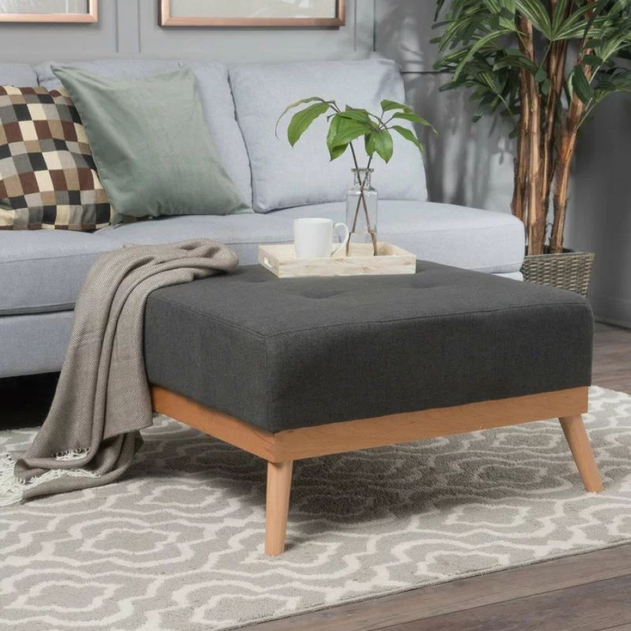 Footstools & Ottomans * | Gdfstudio Gdf Studio Lou Mid-Century Fabric Ottoman, Oxford Gray