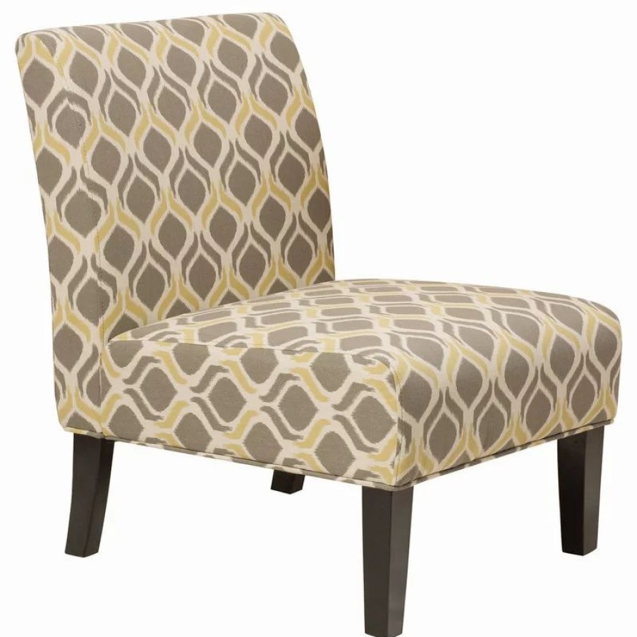 Chairs * | Gdfstudio Gdf Studio Kalee Contemporary Accent Chair, Yellow And Gray Ikat Pattern/ Matte Black, Fabric