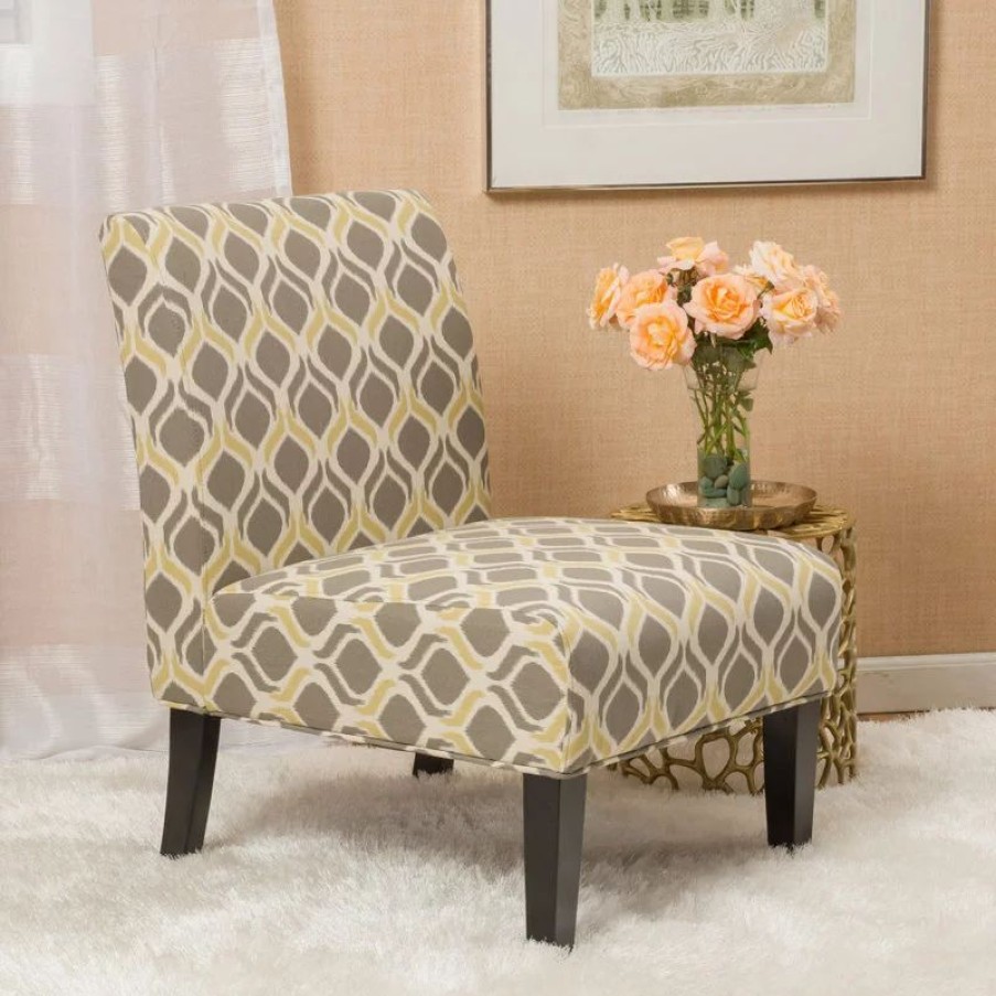 Chairs * | Gdfstudio Gdf Studio Kalee Contemporary Accent Chair, Yellow And Gray Ikat Pattern/ Matte Black, Fabric