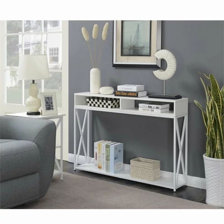 Console Tables * | Convenience Concepts Tucson Deluxe Two-Tier Console Table In White Wood Finish