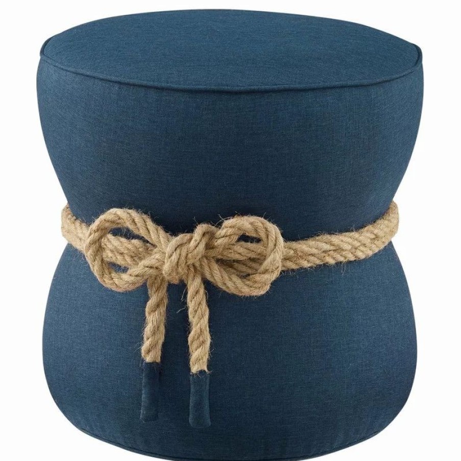 Footstools & Ottomans * | Lexmod Beat Nautical Rope Upholstered Fabric Ottoman, Blue