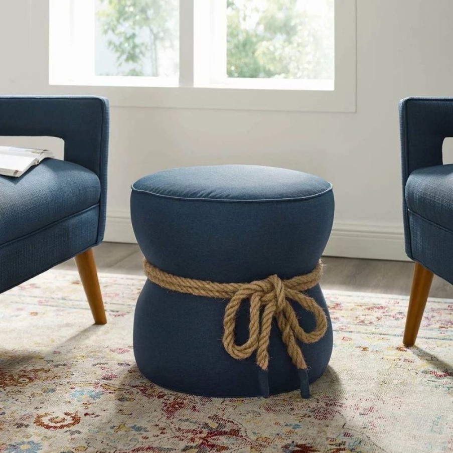 Footstools & Ottomans * | Lexmod Beat Nautical Rope Upholstered Fabric Ottoman, Blue