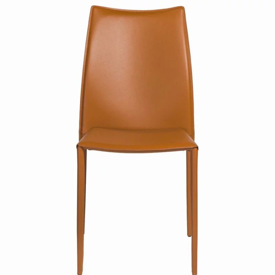 Chairs * | Mod The Dubai Stacking Side Chair, Cognac, Leather, Set Of 2