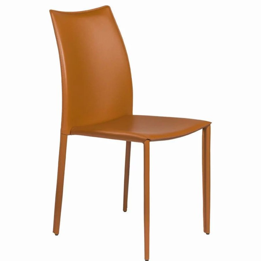 Chairs * | Mod The Dubai Stacking Side Chair, Cognac, Leather, Set Of 2