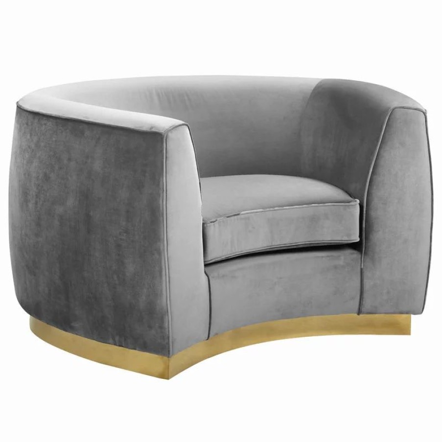 Chairs * | Meridian Furniture Julian Velvet Chair, Gray, Gold Base