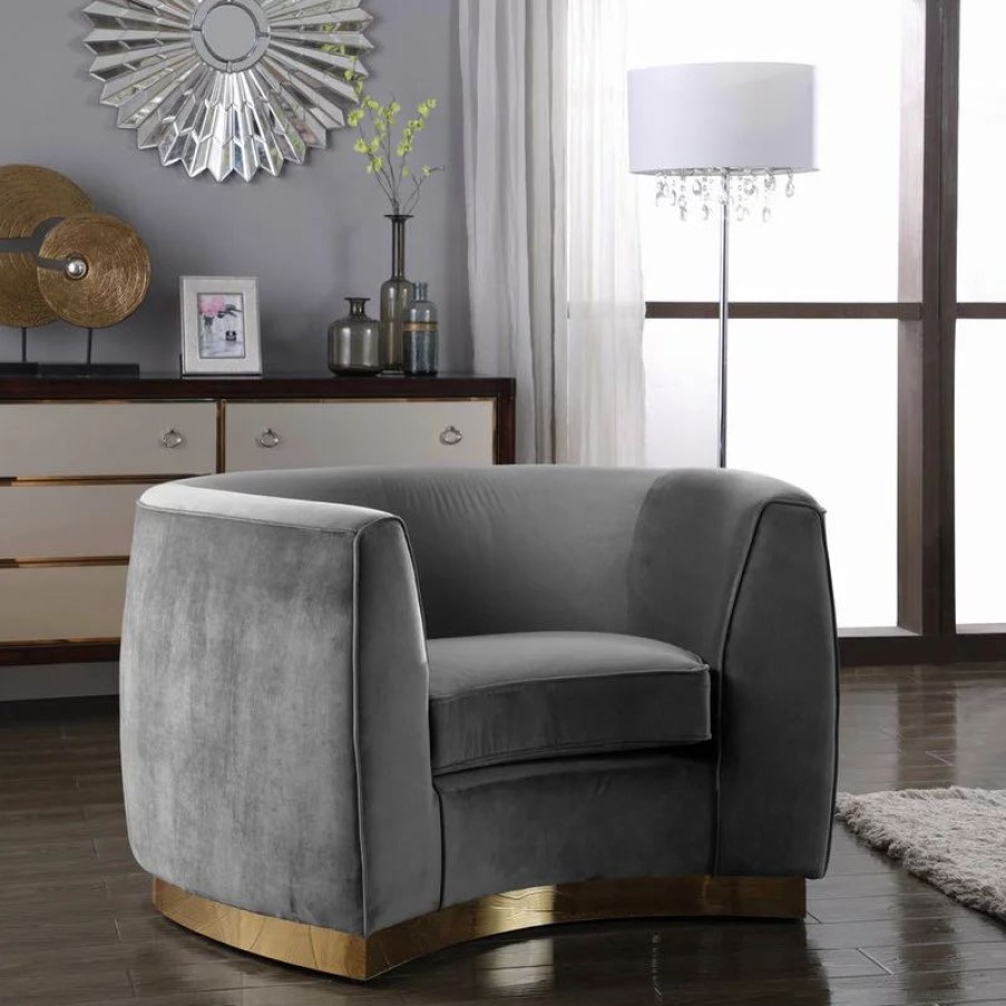 Chairs * | Meridian Furniture Julian Velvet Chair, Gray, Gold Base