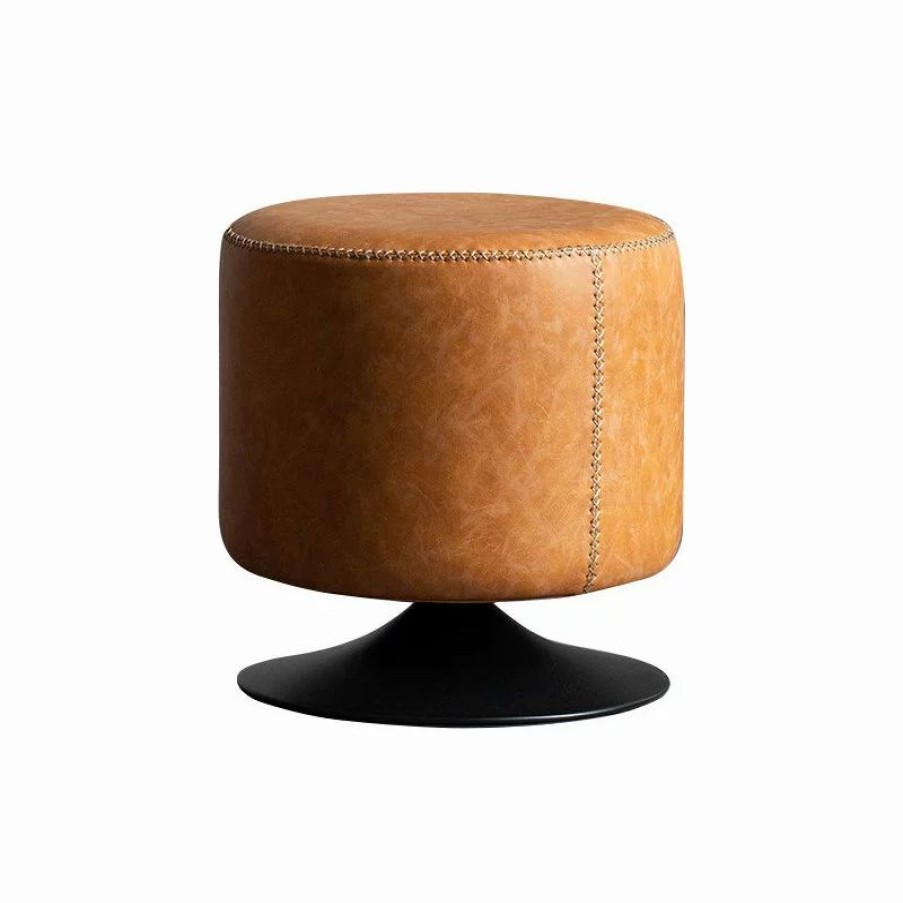Footstools & Ottomans * | Homary Swivel Ottoman Rotating Round Footrest 16 Upholstered Pu Brown