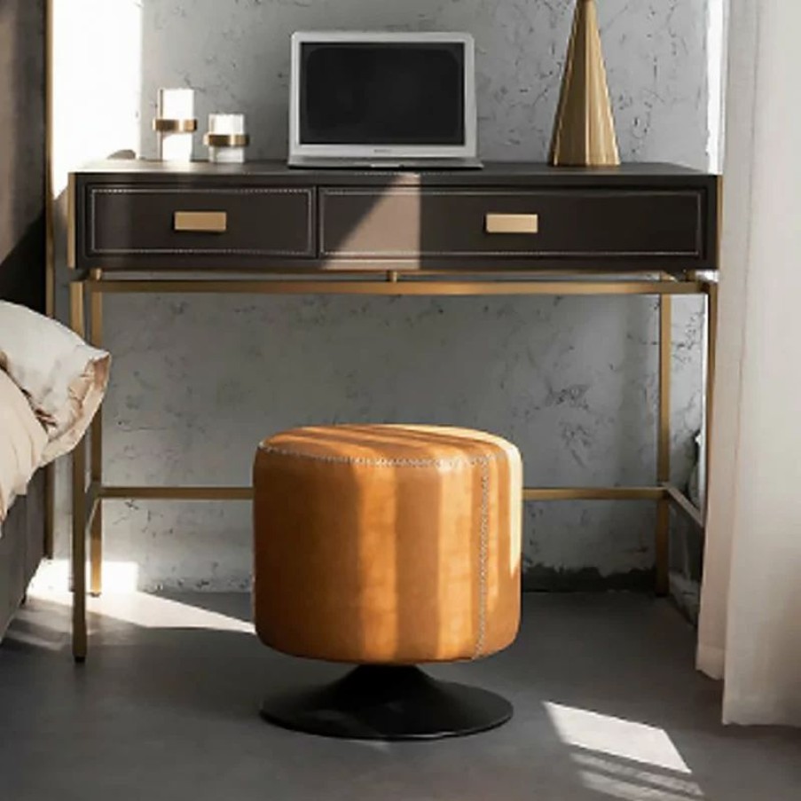 Footstools & Ottomans * | Homary Swivel Ottoman Rotating Round Footrest 16 Upholstered Pu Brown