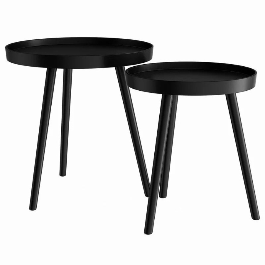 Coffee & Accent Tables * | Lavish Home Pair Nesting Accent Tables With Tray Top, Black