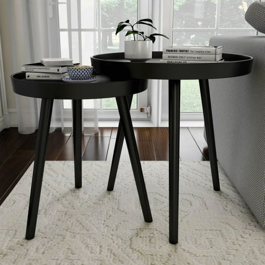 Coffee & Accent Tables * | Lavish Home Pair Nesting Accent Tables With Tray Top, Black