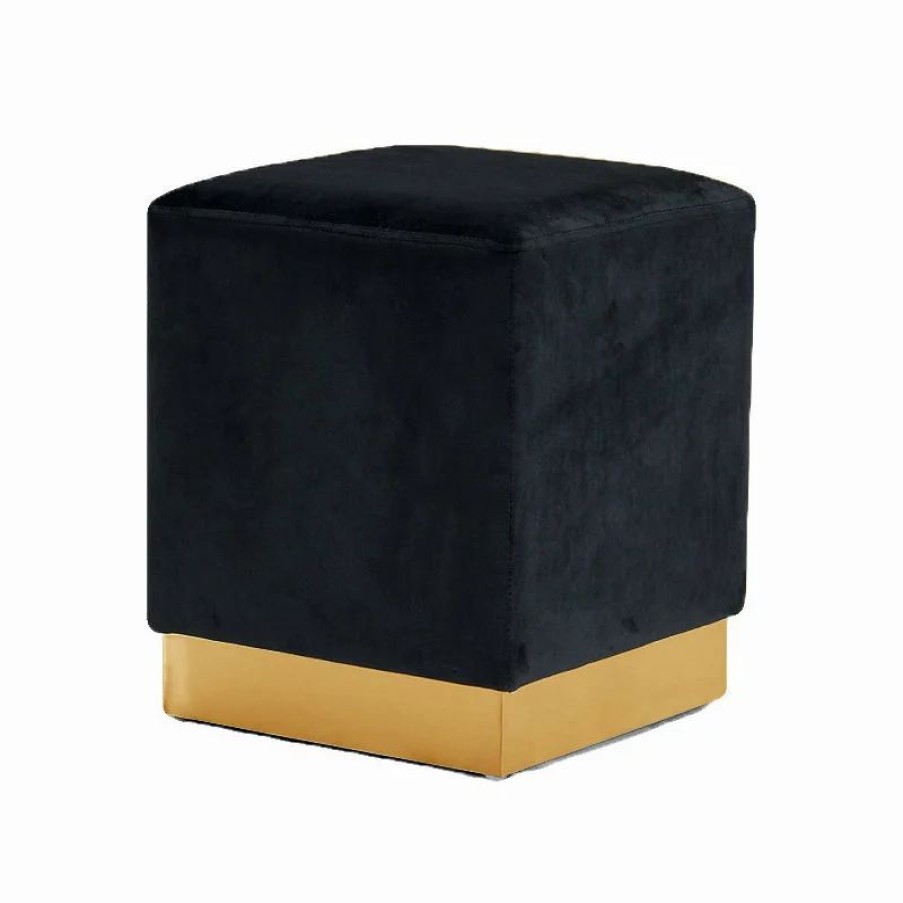 Footstools & Ottomans * | Meridian Furniture Jax Velvet Ottoman/Stool, Black, Gold Base