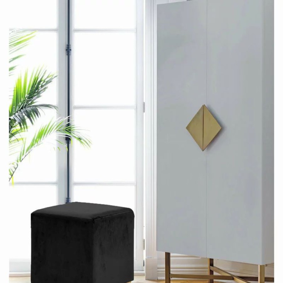 Footstools & Ottomans * | Meridian Furniture Jax Velvet Ottoman/Stool, Black, Gold Base