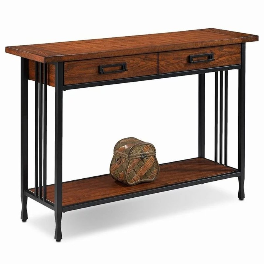 Console Tables * | Leick Home Leick Ironcraft Wood Console Table In Burnished Oak